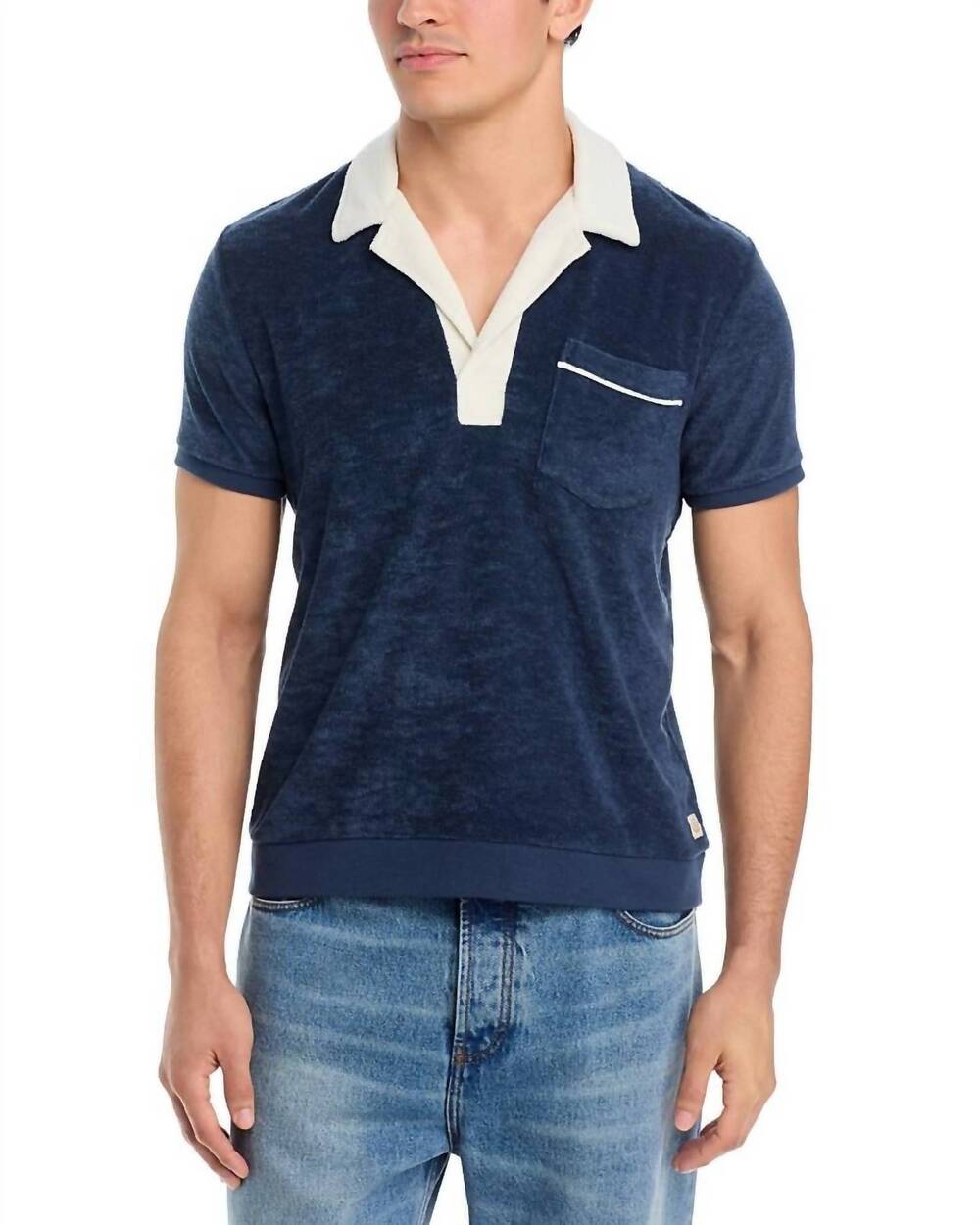 NEW MARINE LAYER emilio short sleeve vintage terry polo in navy